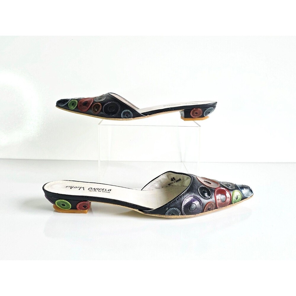 PALOMA BARCELO Leather Pointed Toe Mules Multicolor Circle Accents Sz 41 10.5 - Picture 6 of 11
